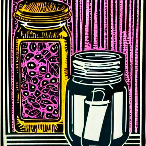 watching eyes in a jar, colourful linocut, | Stable Diffusion | OpenArt