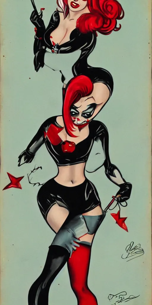 Image similar to pinup illustration of lady gaga as harley quinn, by enoch bolles