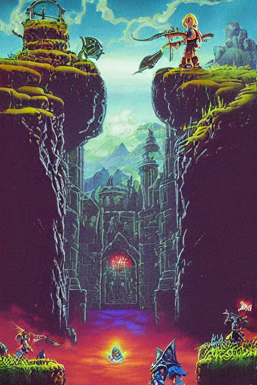 Prompt: an airbrush depiction of the foreboding entrance to the first dungeon from the legend of zelda ( 1 9 8 6 ), by ellen koment, by lindsay pickett, by hiroo isono