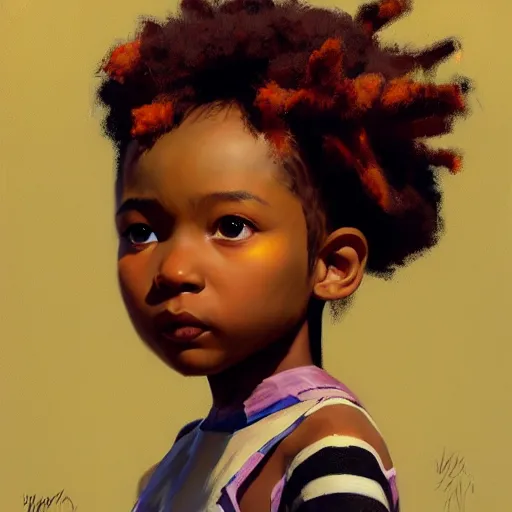 Prompt: !dream Greg Manchess portrait painting of a cute 6 year old afropunk blasian character, medium shot, asymmetrical, profile picture, Organic Painting, sunny day, matte painting, bold shapes, hard edges, street art, trending on artstation, by Huang Guangjian and Gil Elvgren and Sachin Teng