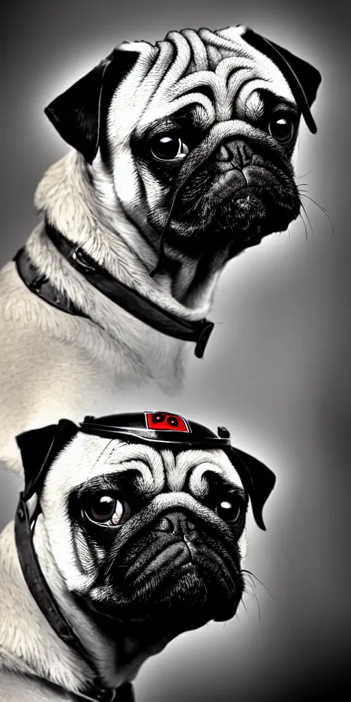 Prompt: pug dog in nazi helmet , high detail photograph