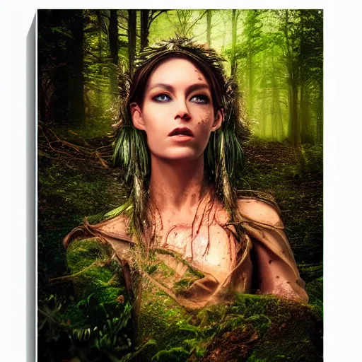 Image similar to goddess of the universe. fantasy. ultra realistic portrait of the women. wrapped in wet silk. melted wax. magical. high fantasy. forest. volumetric lighting. nature. haze. epic. cinema.