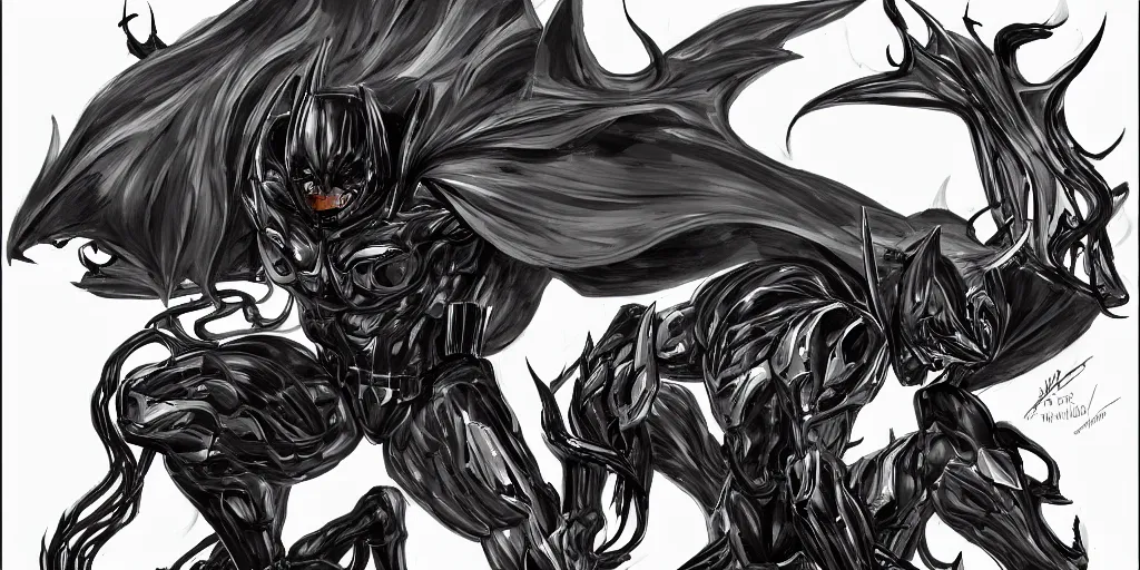 Image similar to Batman Mecha exposed to the symbiote and became Venom. concept art,high detailed,fine art,trending on Artstation, smooth draw,Sharp focus.