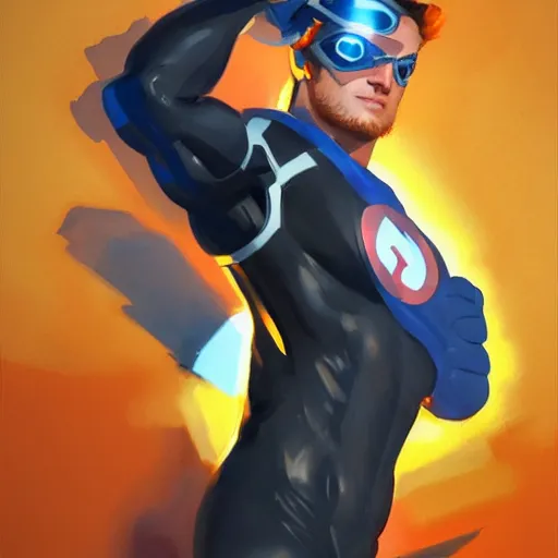 Image similar to greg manchess portrait painting of scott summers aka cyclops as overwatch character, medium shot, asymmetrical, profile picture, organic painting, sunny day, matte painting, bold shapes, hard edges, street art, trending on artstation, by huang guangjian and gil elvgren and sachin teng