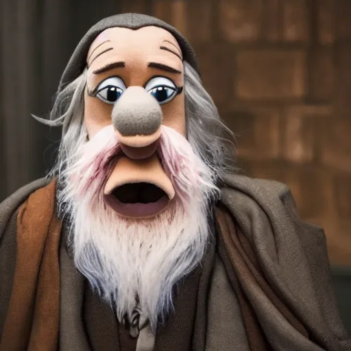 Prompt: Albus Dumbledore depicted as a muppet, photography, cinematic lighting