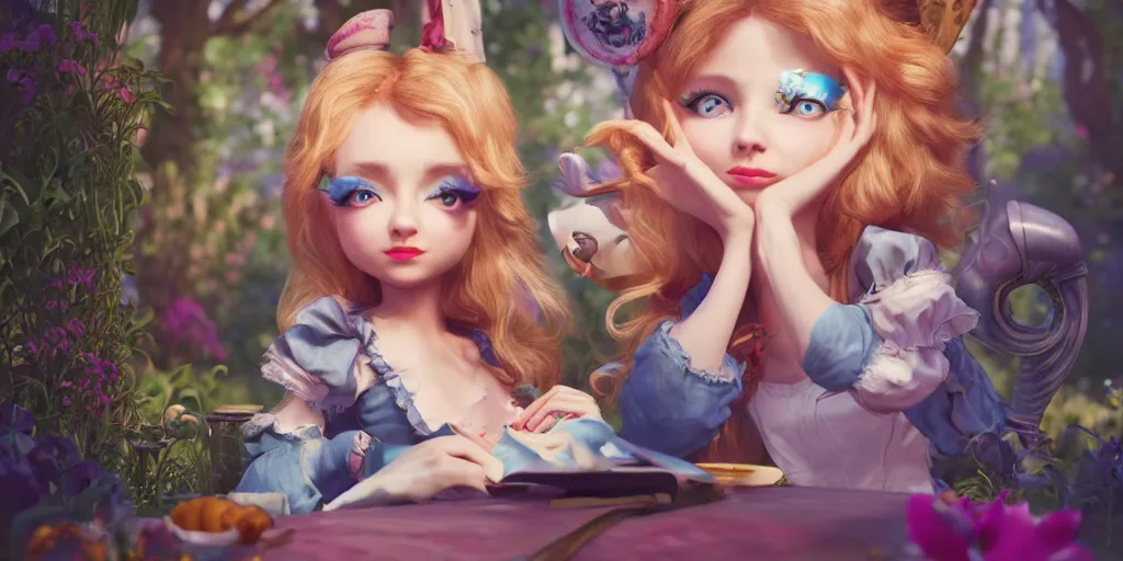 Prompt: a insanely intricate beautifull 3 d render of alice in wonderland, beauty cute faces, unreal engine, 8 k resolution, cell shaded, soft dramatic lighting, cinematic, insanely intricate, subsurface scattering, anti aliashing, pixar,