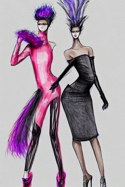 Image similar to crazy fashion catwalk, drag racing, strange clothes, crazy clothes, couture, sketch, pinterest, fashion illustrations