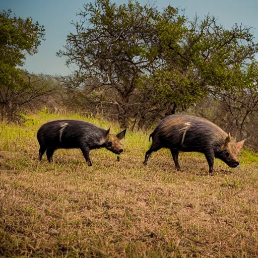 Image similar to wild pigs in the Texas hill country, 50mm, professional photography