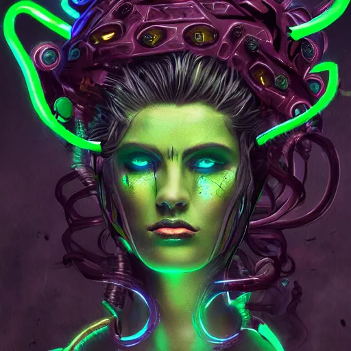 Image similar to cyberpunk Medusa, digital painting, 4k trending on artstation
