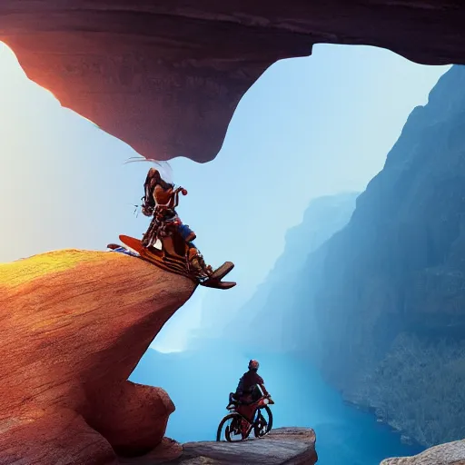 Image similar to spirit, from the spirit movie, with the girl lucky on his back riding next to a canyon into the sunset, movie poster, intricate detail, 8 k, trending on artstation, octane render