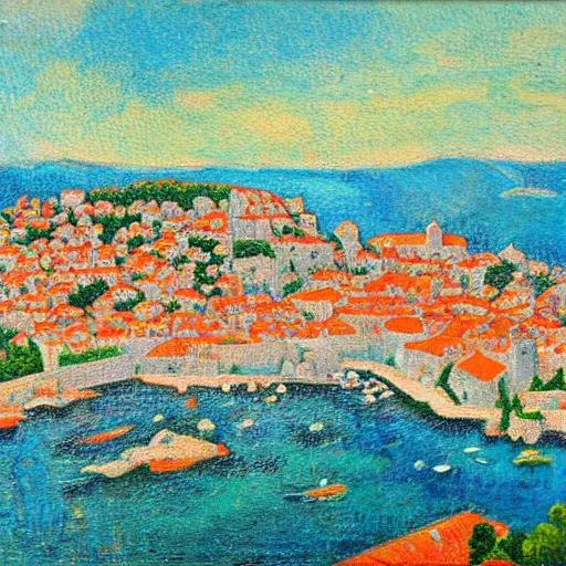 Image similar to a painting of dubrovnik in the style of gaugin