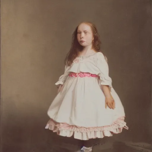 Image similar to A portrait of a grumpy young girl in a frilly dress