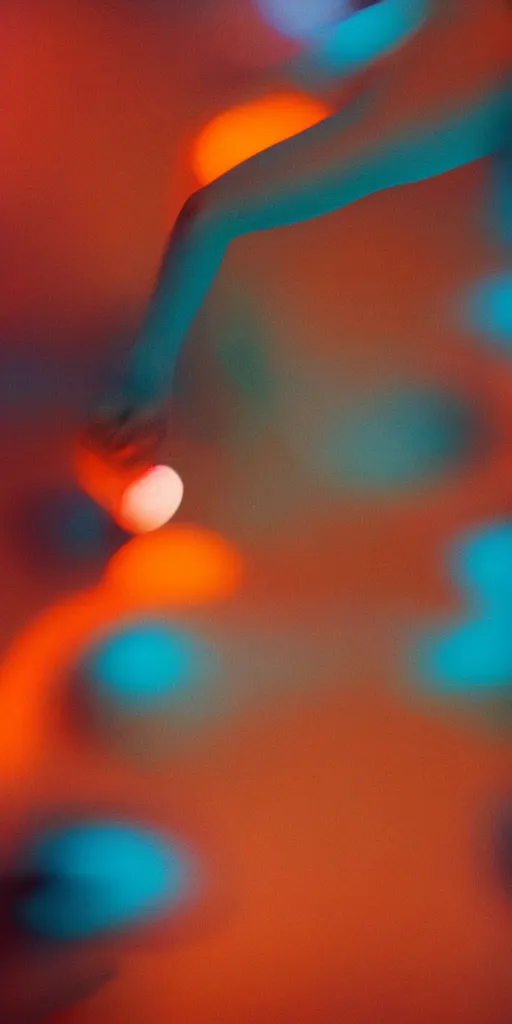 Image similar to a blurry closeup picture of abstract gorgeous human bodies, body parts, torso, macro photography, long exposure photograph, surrealism, anamorphic bokeh, orange and cyan lighting, cinematic