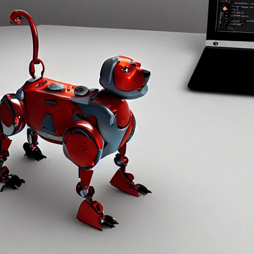 Image similar to robot dog design, render, art station trending