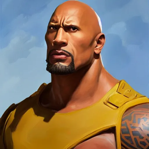 Prompt: greg manchess portrait painting of armored the foundation aka dwayne the rock johnson from fortnite as overwatch character, medium shot, asymmetrical, profile picture, organic painting, sunny day, matte painting, bold shapes, hard edges, street art, trending on artstation, by huang guangjian, gil elvgren, ruan jia, greg rutkowski, gaston bussiere