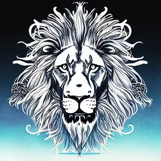 Image similar to “painted lion, dotart, album art in the style of James Jean”