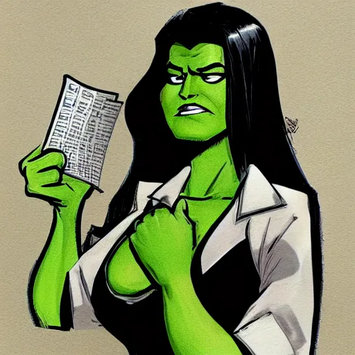 Image similar to she - hulk as a defense lawyer, courtroom sketch, marvel comics