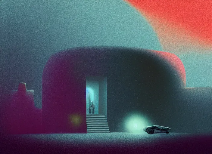 Image similar to exterior portrait of a scifi spacestation, colorful, modern art deco, mads berg, karolis strautniekas, christopher balaskas, stippled light, fog, moody, fine texture, editorial illustration, dramatic lighting, dynamic composition, detailed, matte print, dynamic perspective, muted color, void, sacred geometry