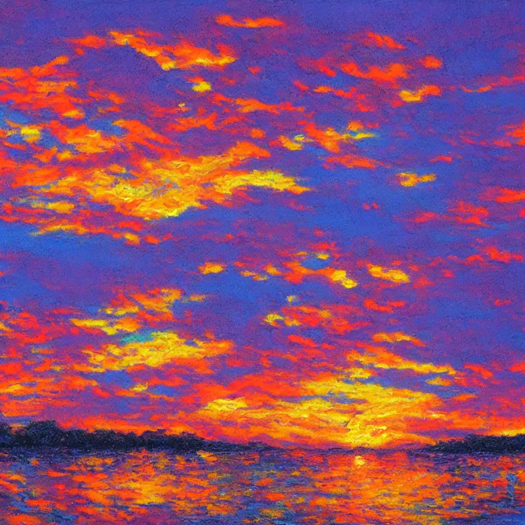 a sunset in candy colors painted with thick acrylic, Stable Diffusion