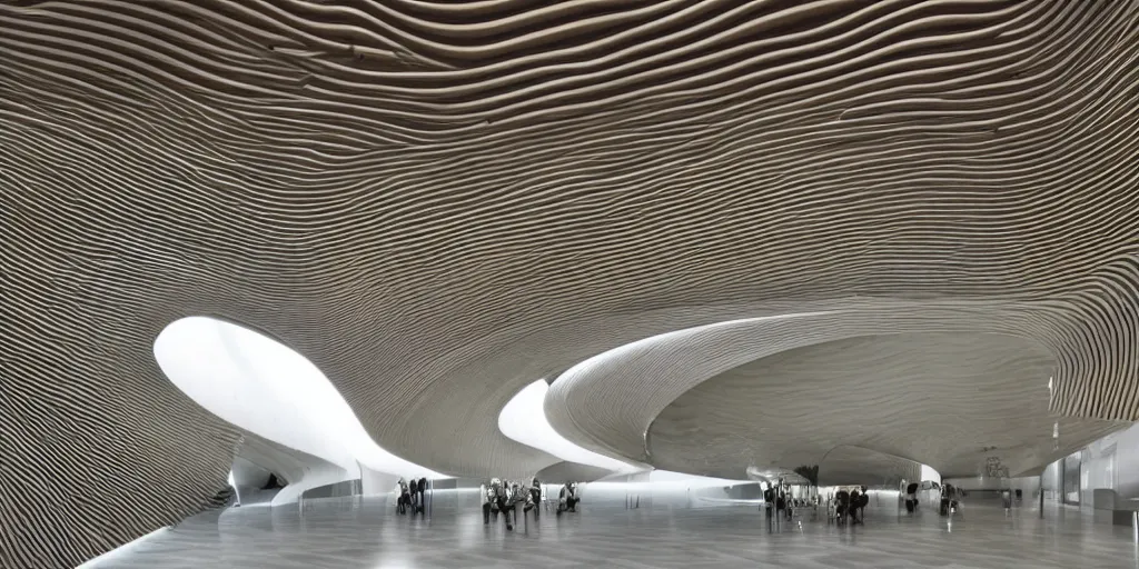 Image similar to extremely detailed stunning beautiful futuristic smooth curvilinear museum interior