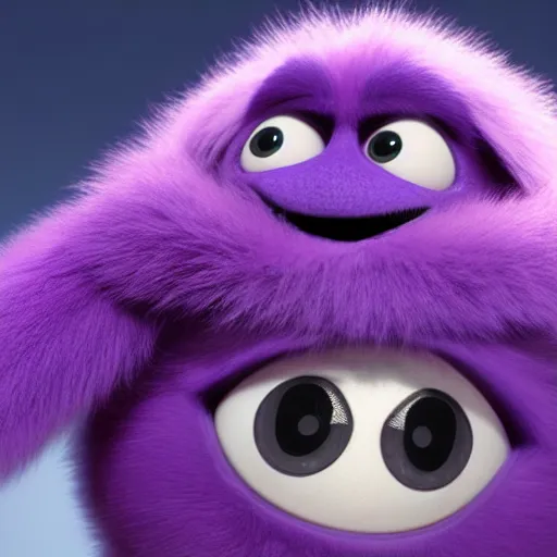 Image similar to a purple fluffy monster, adorable and cute, pixar, octane render, 4k