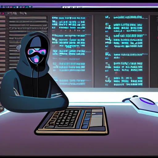 Image similar to low - fi hacker avatar character working at computer