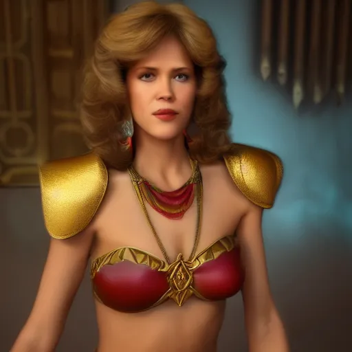 Prompt: young jane fonda as dejah thoris : : octane render, unreal engine 5, cinematic lighting