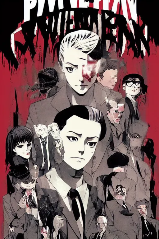 Prompt: twin peaks horror detective manga comic cover, dramatic, beautifully drawn coherent professional, drawn by ilya kuvshinov, satoshi kon, tsutomu nihei. by tomer hanuka and michael whalen, minimalist stylized cover art, cel shaded