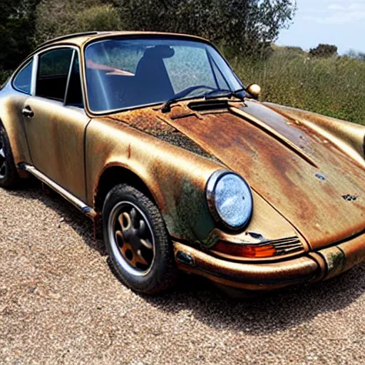 Prompt: rusty, scrap, salvage, junk 9 1 1 porsche