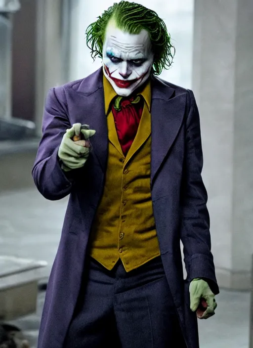 Prompt: WHY SO SERIOUS? Heath Ledger as the Joker, movie still, sharp, highly detailed, hollywood movie