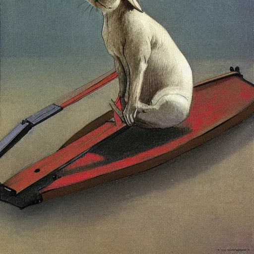 Image similar to a rabbit using a rowing machine, in the style of ilya repin