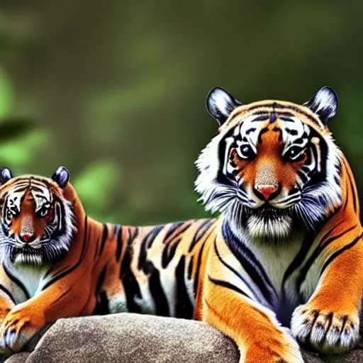 Image similar to a realistic photo of three tigers,