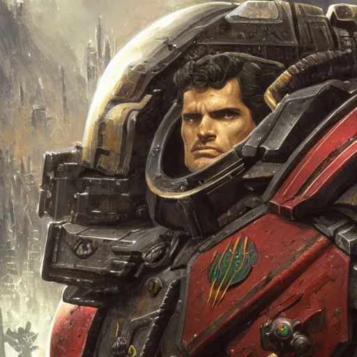 Prompt: Henry Cavill as a Space Marine Primarch, Sci-Fi closeup character art by Neil Roberts and Marc Lee and Vladimir Krisetskiy and Donato Giancola and Craig Mullins, digital art, trending on artstation