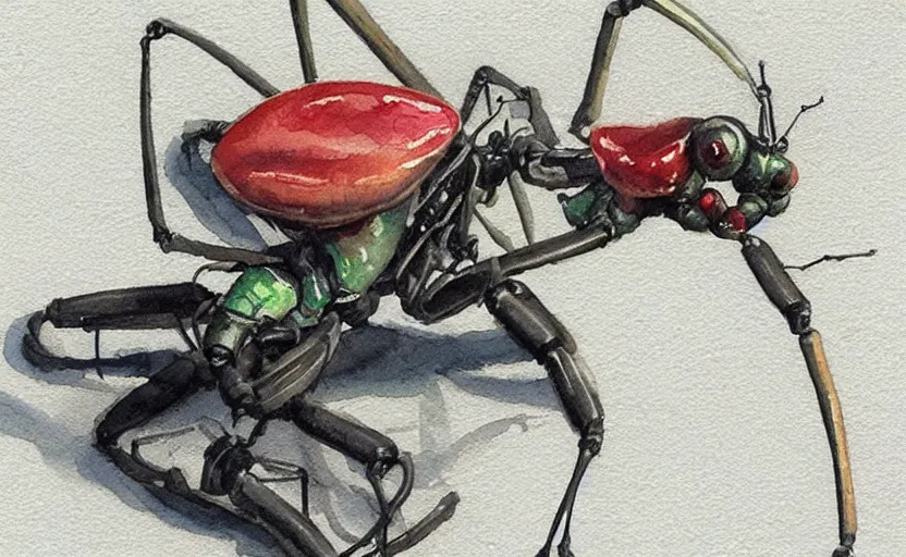 Image similar to concept art of a mantis insect in robot, pinterest, artstation trending, behance, watercolor, by coby whitmore, silver, laser light,