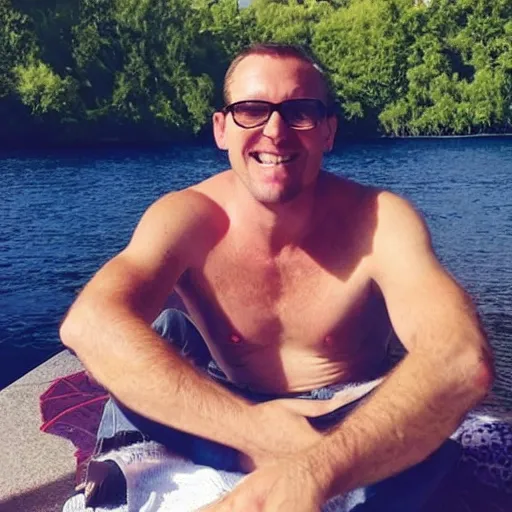 Image similar to photo of a 4 0 year old white man living thinking he's living the best life possible. he looks young for his age. he is dating a young woman, but other women are flocking to him and can be seen dancing around him in a seductive manner.