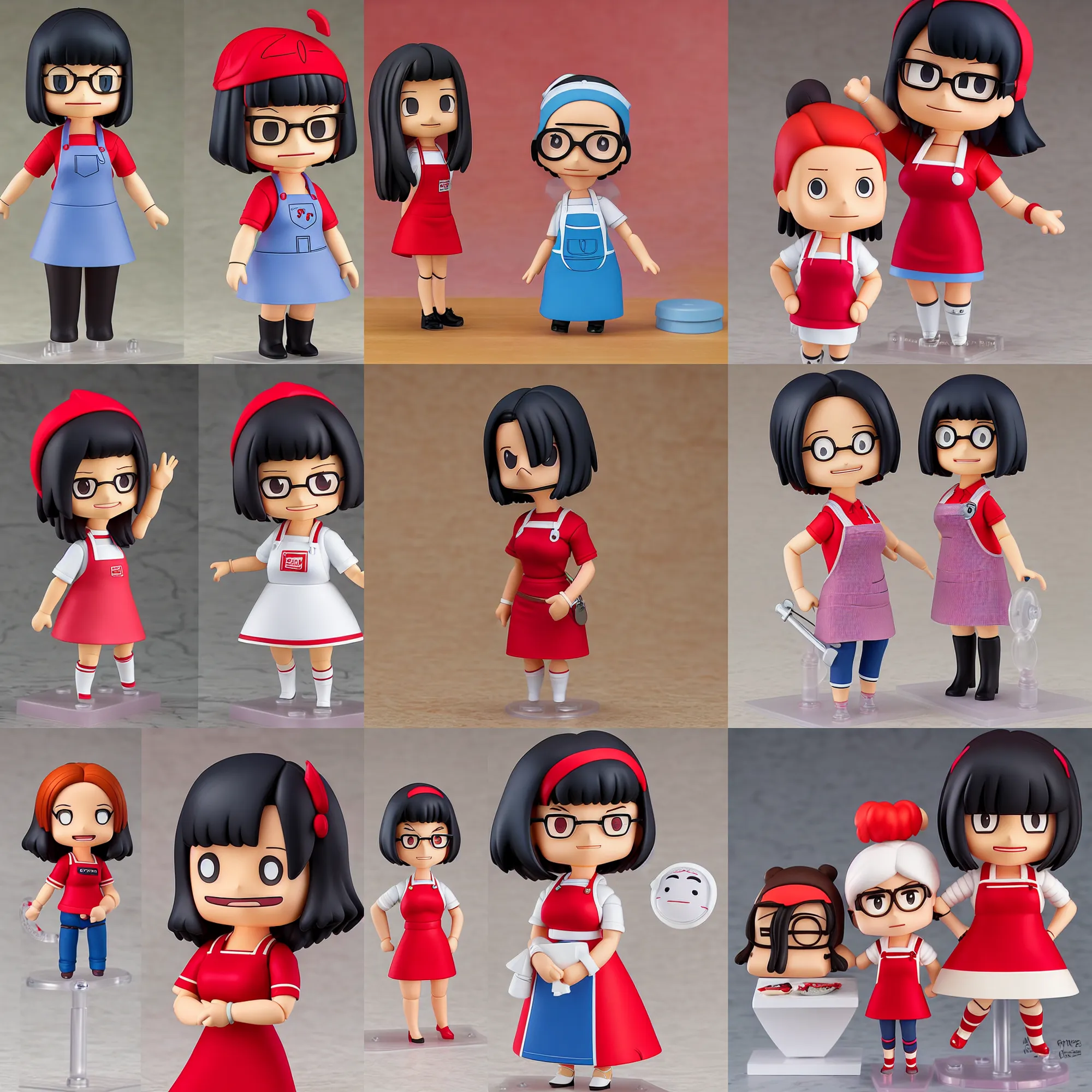 Prompt: linda from bobs burgers, an anime nendoroid of linda from bobs burgers, red shirt, apron, figurine, detailed product photo, studio lighting