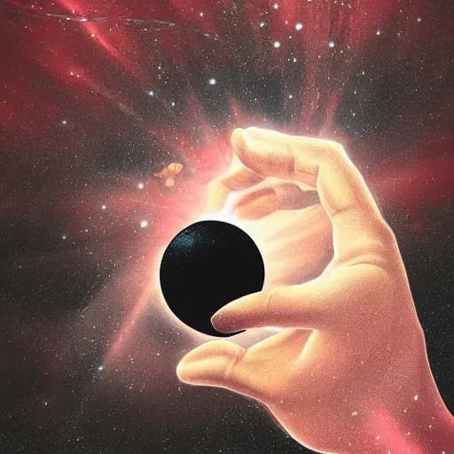 Image similar to a hand comes out from a black hole in the sky, dark, creepy, detailed, digital art