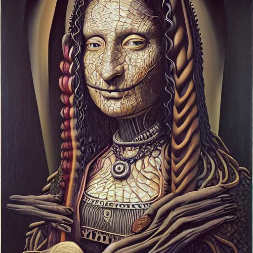 Image similar to monalisa by jacek yerka, alex gray, zdzisław beksiński, dariusz zawadzki, jeffrey smith and h.r. giger, oil on canvas, 8k highly professionally detailed, trending on artstation