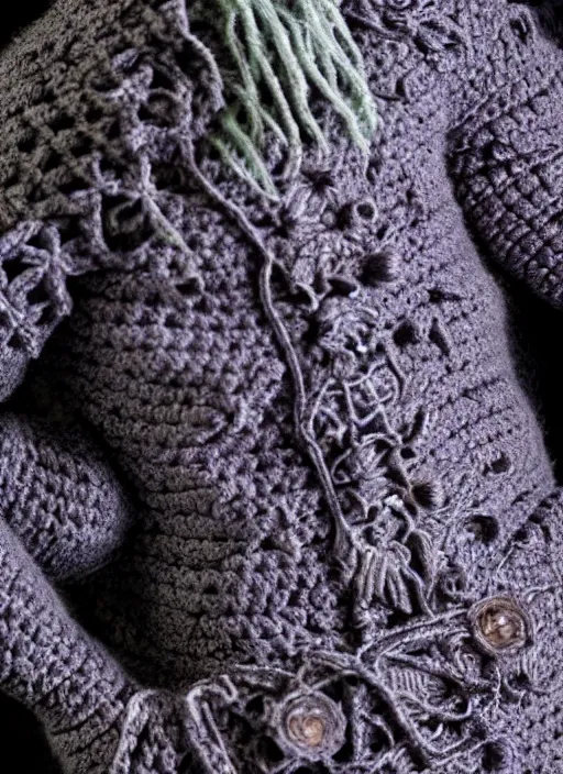 Prompt: crochet of drizzt do'urden, very detailed, complex, intricate, different colors, high quality, Sigma 50mm f/1.4