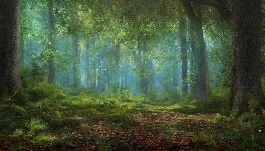 Image similar to a clearing in a forest, digital art, highly detailed, realistic, bright colors, 8 k