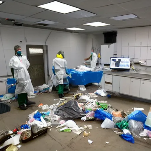 Image similar to operating room covered with trash