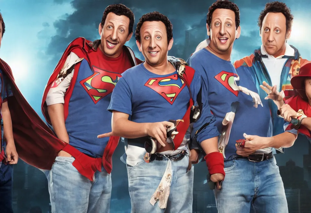 Image similar to Adam Sandler, Rob Schneider, and Paulie Shore, DC comics, HD, 4K, octane render