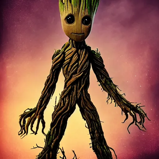 Image similar to groot in stem punk style 4 k detailed super realistic