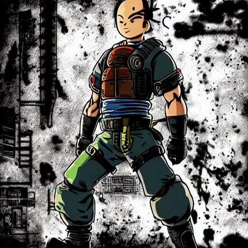 Prompt: a post-apocalyptic cyberpunk grimdark martial artist in the style of akira toriyama in the style of fallout detailed realistic HD 8k High Resolution