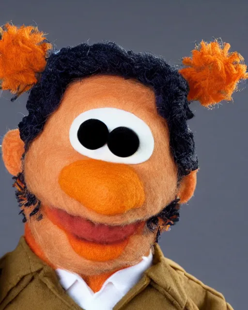 Image similar to oscar nunez as a muppet. highly detailed felt. hyper real photo. 4 k.