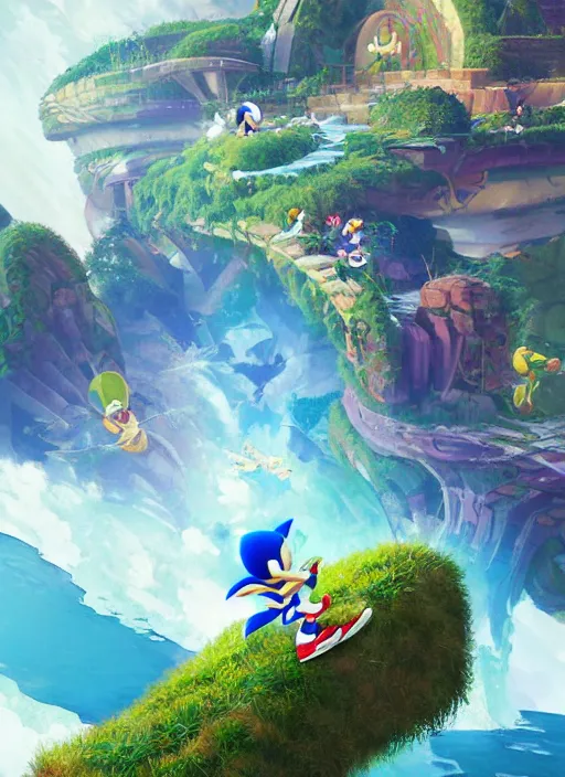 harmony green hill zone, sonic is a human, running,, Stable Diffusion