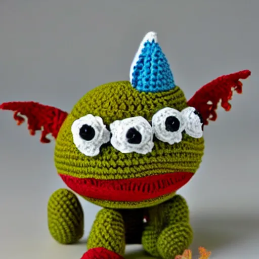 Prompt: crochet figure of a small monster