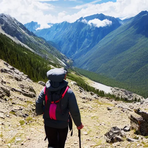 Prompt: portrait of guy hiking in the mountains