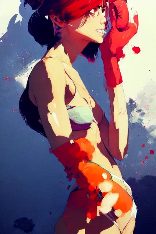 Image similar to a ultradetailed beautiful painting of a stylish boxer girl, by conrad roset, greg rutkowski and makoto shinkai trending on artstation