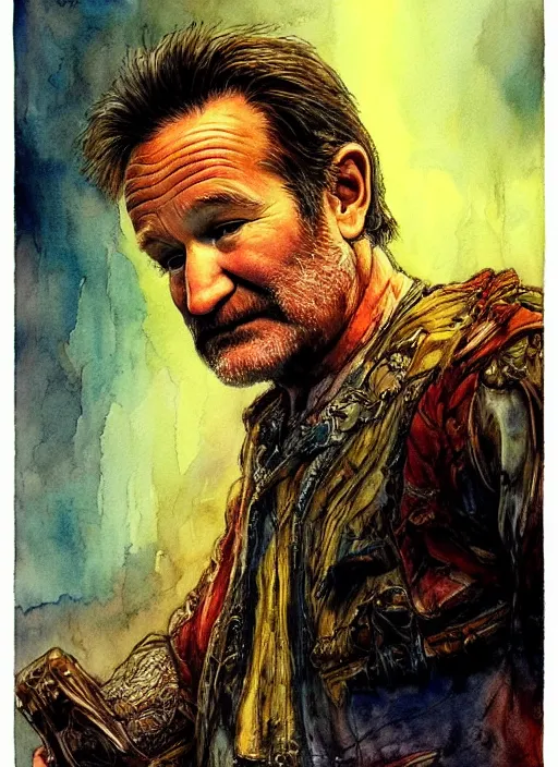 Image similar to portrait, Robin Williams in the Fisher King, watercolor, dramatic lighting, cinematic, establishing shot, extremely high detail, foto realistic, cinematic lighting, pen and ink, intricate line drawings, by Yoshitaka Amano, Ruan Jia, Kentaro Miura, Artgerm, post processed, concept art, artstation, matte painting, style by eddie mendoza, raphael lacoste, alex ross